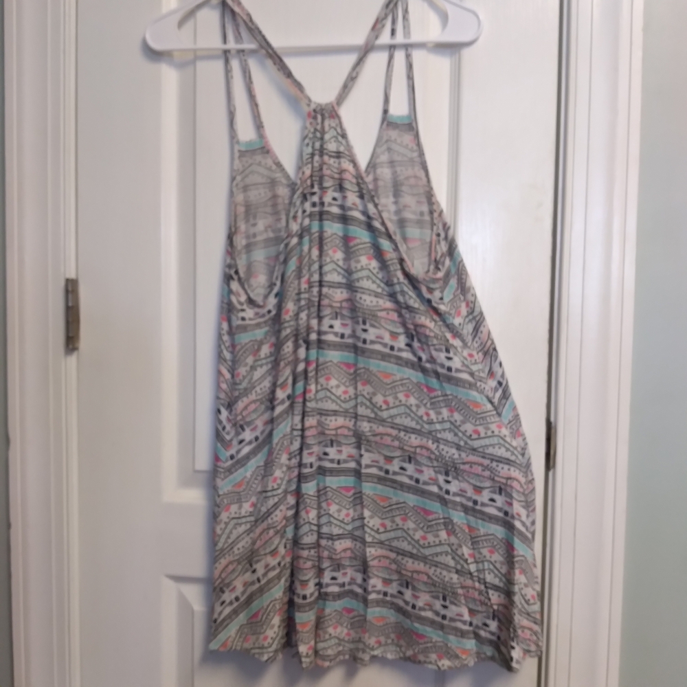 Liberty Love Pastel Tribal Stripe Sleeveless Top Oversized Hi Lo Beach - Picture 5 of 10